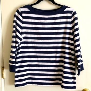 Brooks Brothers “346” Size Large Navy & White Striped 3/4 Sleeve Top